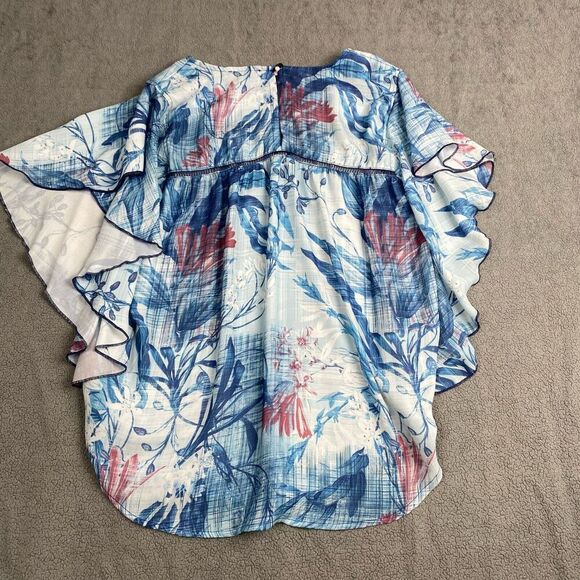 Joseph A. Women's size XL Blue Blouse Womens  Casual Floral Flutter Sleeve Boho - Picture 11 of 16